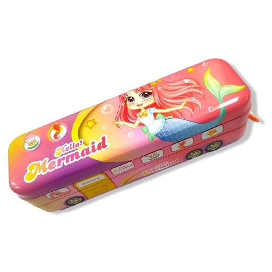 TECHNOCHITRA MINI Metal Bus Shape Pencil Box for Kids, Dual Space Pencil Box for Girls
