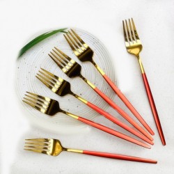 TECHNOCHITRA Golden Red dinner Fork Set of 6